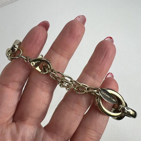 Coldwater Creek Goldtone Necklace & Bracelet Chunky Linked Statement Rhinestone - Picture 5 of 10